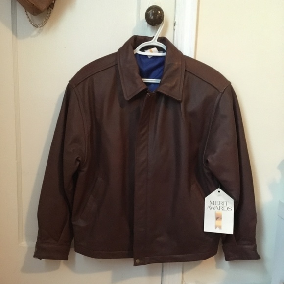 Merit Awards Jackets Coats Brown Leather Jacket Nwt Poshmark